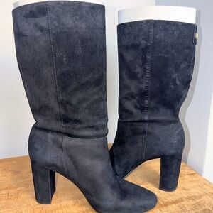 Lauren by Ralph Lauren Black Suede mid-calf Block Heel Boots
